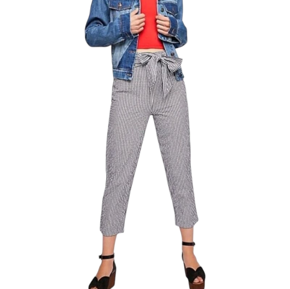 🔥FREE PEOPLE West Side Black/White Gingham Checkered‎ Tie Waist Cropped Trouser